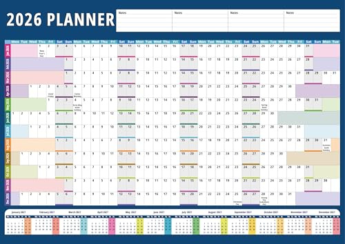 A1 Wall Planner 2026 UK Wall Calendar 2026 Yearly Wall Planner A1 Calendar From Jan To Dec Office Home Weekends highlighted Folded With Extra Notes Space 59.4 x 84.1 cm