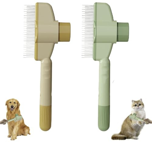 2 Stück Fellblitz Bürste, Selbstreinigende Haustierbürste, Katzenbürste Mit Ergonomischer Griff, Katzenkamm Flohkamm Mit Auslöseknopf, Fellpflegebürste Für Langhaarkatzen Und Kurzhaarkatzen