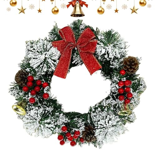 Weihnachtskranz - Weihnachtskrone mit Beeren, Knoten und Glocken | Realistische und saisonale künstliche Girlande für Fenster, Kamin, Mantel, Wand, Innenraum, Äußere, Tür