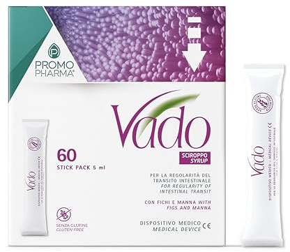 Vado Sciroppo Fichi e Manna - Lassativo Naturale Delicato e Non Irritante per Stitichezza, Costipazione e Gonfiore Addominale - Regola il Transito Intestinale - Dispositivo Medico - 60 stick da 5 ml
