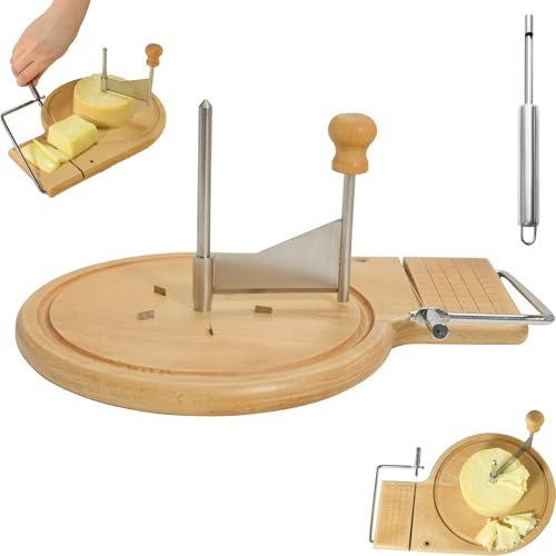Cheese Curler Flower Maker Wheel Slicer with Lid - Stainless Steel Cheese Shaver & Cutter for Hard Cheeses/Chocolate, Wooden Base Rotary Tool with Punch (1PCS)