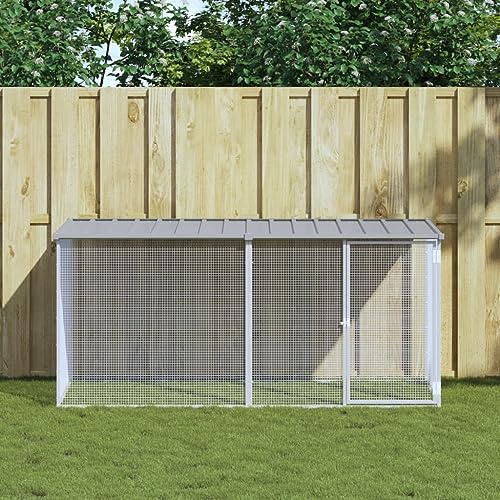 Amorsee Freilaufgehege Hühner 203 x 98 x 90 cm Hühnerstall Verzinkter Stahl Hühnergehege Freilauf Groß mit Sonnenschutzdach für hühnerkäfig Vogelkäfig Kleintiere Hellgrau