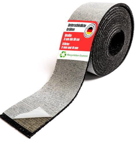 GMP Bautenschutzmatte selbstklebend 3 mm x 5 m x 6 cm | Terassenpad Rolle | Gummigranulatmatte für Oberflächenschutz | Unterkonstruktion WPC, Fliesen, Dielen | Verschiedene Größen