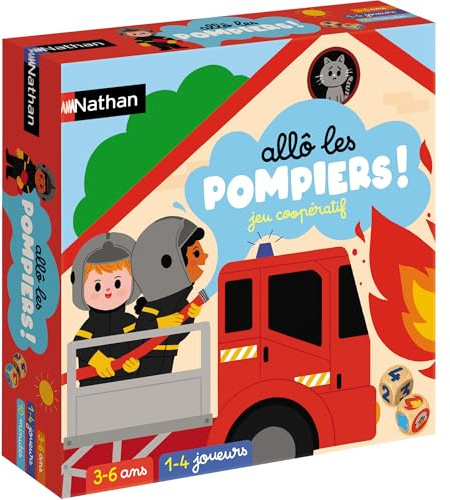 Nathan Allô Les Pompiers – Jeu de Société Coopératif pour Enfants dès 3 Ans | Course Contre Le Feu avec Dés, Échelle 3D et Jetons Flamme – Patience et Esprit d’Équipe – Jeux de Famille