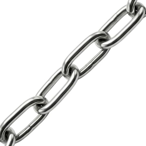 Lumonic 2m Kette V4A Edelstahl | 6mm | Langgliedrig | Rostfrei + Seewasserfest | Regenkette, Blumenampel, Absperrkette