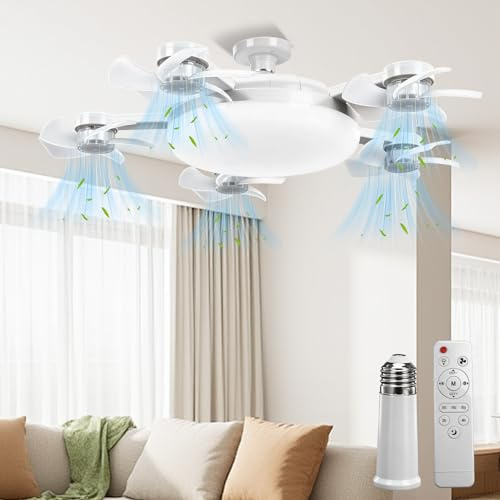 E27 Deckenventilator mit Licht und Fernbedienung,80W LED Ventilator Lampe