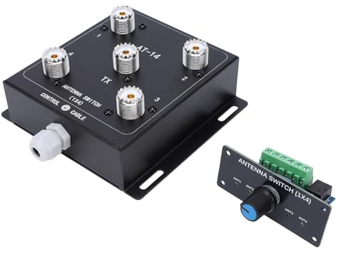 Marhynchus 4-kanalig Koaxialantennbrytare Fjärrstyrd Antennväljare HF-koaxialbrytare 1 Utgång 500W PEP 1,8–60 MHz med SO-239-kontakter för Amatörradio och Amatörradiosändningar (*AT14-brytare +