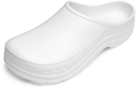 Ladeheid Zoccoli Sanitari Uomo Impermeabili Sabot Uomo Eva Leggeri Clogs da Giardino Ciabatte Sanitarie per Cucina Ospedale Lavoro con Suola Aderente LA-CA-24 (Bianco, 45)