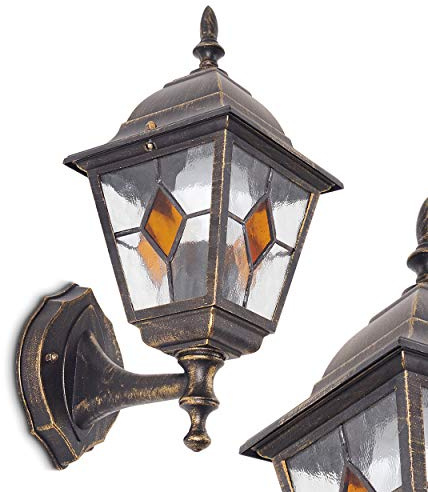 HOFSTEIN Außenwandleuchte Antibes, Außenwandlampe aus Metall/Glas in Braun/Gold/Klar/Orange, Wandleuchte Up außen im Landhaus/Retro-Stil, Lichteffekt, E27, IP44, Hof, Außenbereich, Terrasse, Haustüre