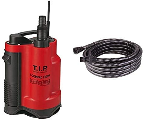 T.I.P. Schmutzwasser Drainage-Tauchpumpe I-Compac 13000, bis 13.000 l/h Fördermenge & Entwässerungsschlauch Schlauch für Tauchpumpen, Teichaußenfilter 10 m - inkl. Anschlüsse/Adapter