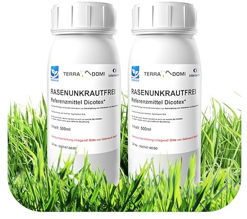 Terra Domi Rasenunkrautvernichter 2x500 ml, Referenzmittel: Dicotex für bis zu 1200 m² Rasenfläche, stark gegen übliche Unkräuter & schwer bekämpfbare Arten, Herbizid für den perfekten Garten