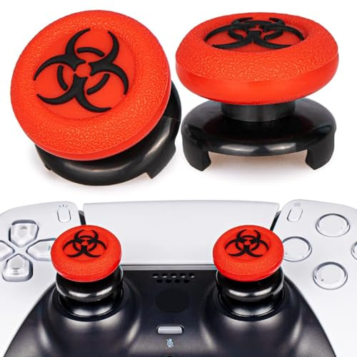 Playrealm FPS Thumbstick Grip Agarres para el Pulgar Extensor Y Textura 3D Caucho Silicona Apretón Cubrir 2 Juegos para PS5 Dualsenese y PS4 Mando (Bioh Rojo)