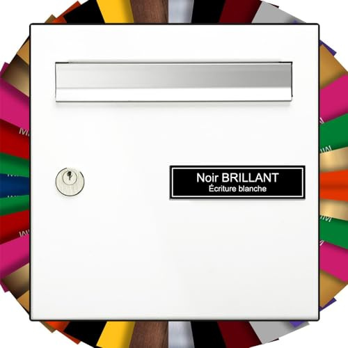 DECO1 PVC Adhesive Letterbox Plaque | Engraved Plaque Customisable 10 x 2.5 cm 1 to 3 Lines without extra (Brushed Black/White Text)