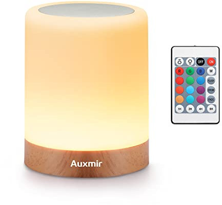 Auxmir Lampada da Comodino, Luce Notturna Colorata RGB, Lampada LED con 13 Colori, 5 Livelli di Luminosità 3 Modi di Illuminazione, Batteria Ricaricabile Portabile con Telecomando