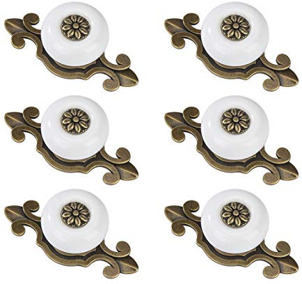 MengH-SHOP Pomolo per Mobile Rotondo Pomelli per Porta Vintage Maniglia per Armadietto con Viti per Porte Armadietti Cassetti e Guardaroba Accessori Mobili 6 Pezzi Rame e Bianco