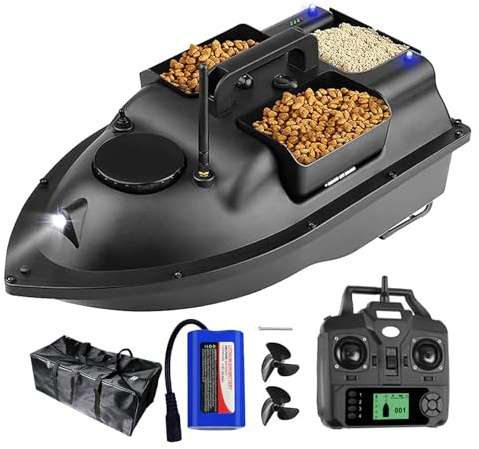 FUMENG Bateau d'appâts GPS Smart RC, Croisière Automatique Double Moteur Trois Hoppers Grand Capacité LED Night Light Bateau,5200mah