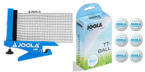 JOOLA Tischtennisnetz Libre- Outdoor Tischtennisnetz-Garnitur für Freizeitsport - Klemmtechnik & Tischtennisbälle TT Outdoor Selektierte 40+mm Tischtennis-Trainings-Bälle Weiss, 40 mm