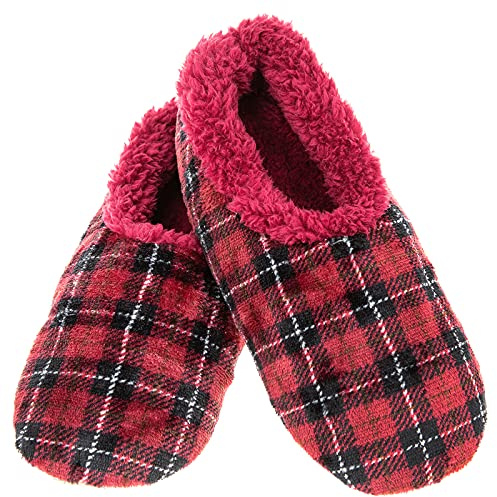Snoozies! Velour fleecefodrade herrtofflor – supermjuka med halkfri sula – storlekar från 6–11, Röd, Small