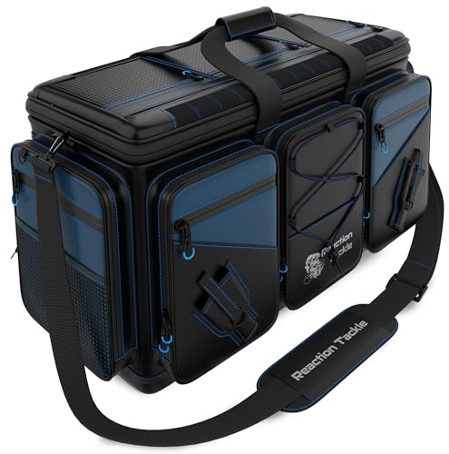 Reaction Tackle Fishing Tackle Bag – Salt Water Resistant Tackle Box Bag, 1000D PVC Waterproof Material, Durable Liner, Removable Dividers, for 3600 or 3700 Trays, XL