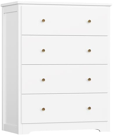 HOUSUIT White Dresser, 4 Drawer Dressers Chest of Drawers, Modern Tall Dresser, Wood Drawer Chest Storage Cabinet for Living Room, Hallway, Entryway, Home Office, Ivory White
