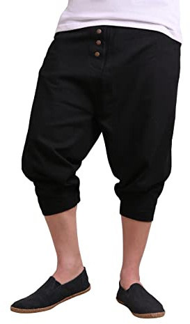 virblatt - Haremsshorts | 100 % bomull | Kortbyxor herr bomullsshorts hippie casual genie Aladdin Bermuda casual boho, Svart, L-XL