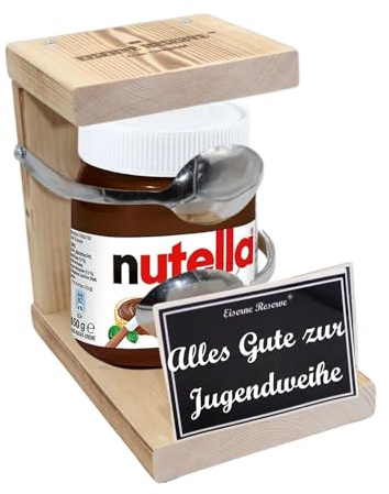 Jugendweihe Nutella Geschenk - Eiserne Reserve Löffel Nutella - originelle lustige Geschenk Set für Nutella Liebhaber - Text: Alles Gute zur Jugendweihe