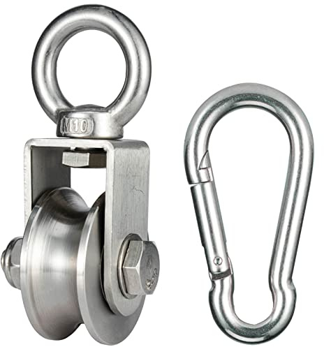 Umlenkrolle Stahlseil mit M8 Karabinerhaken, mit 2 Kugellager, Seilrolle Fitness Edelstahl 304, Tragkraft 500kg