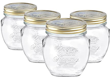 Bormioli Rocco 4x Clear 500ml Quattro Stagioni Glass Preserving Jars - Airtight Screw Lids Storage Canning Mason Jam Preserve Container Set