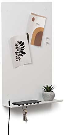 Magnettafel mit Magneten, Schlüssel-Organizer, Telefonregal mit Halterung für Kabel, 30 x 49 cm, Farbe Weiß