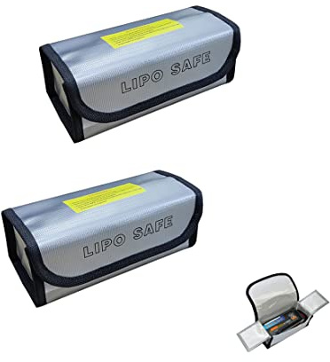 Lipo Safe Bag Lipo Batterie Tasche 2 Stück Lipo Akku Tasche Feuerfest Explosionsgeschützte Klein Lipo Battery Guard Safe Bag zum Laden und Aufbewahren Silber 18,5 x 7,5 x 6 cm