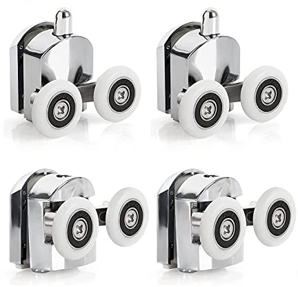 Zinc Alloy Shower Door Twin Rollers Runners - Set of 4 - Top & Bottom Zinc Alloy - Chrome (12mm)