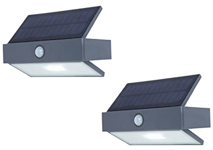 meineWunschleuchte Solar Wandleuchte 2er SET mit Bewegungsmelder in Anthrazit, Breite 17,6cm