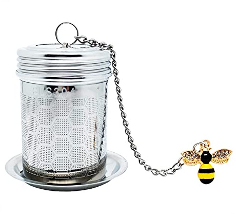 Honey Bee Tea Infuser for Loose Tea Spice Infuser, HoneyComb Tea Strainers, 304 Stainless Steel Loose Leaf Tea Steeper with Bee Charm Pendant