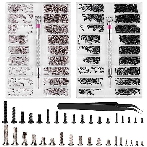 Fizdoqg 1000 Stück Kleine Schrauben Set Mini Schrauben Sortiment Kit Winzige Mikroschrauben Brillenschrauben Reparaturschrauben Set für Uhrenbrille Computer Ersatzschrauben, M1.2 M1.4 M2