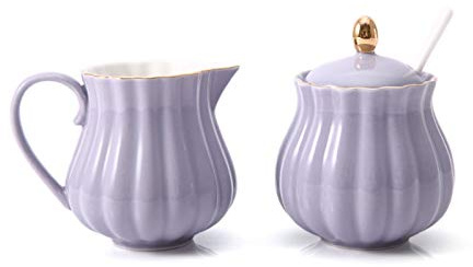 LSSEDA Creamer Jug,Churn Jug,European Ceramic Milk Jug Set Retro Coffee Syrup Jug Western Food Pointed Spice Jug Pumpkin Shape,Suitable for Family Cafes and Restaurants(Color:Pink) (Color : Purple)