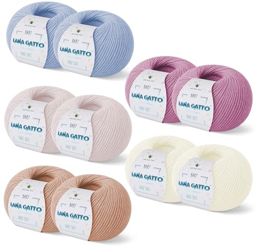 Wolle zum Stricken oder Häkeln 100% Merinowolle Extrafine von Lana Gatto. Baby Soft Linie Kinder, Neugeborene natürlich mit Aloe Vera (10, Farbmix)