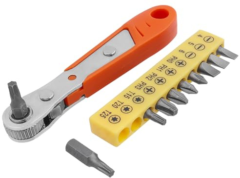 Bestgle Mini Ratchet Wrench with 10Pcs Screwdriver Bits Set, Right Angle High Torque Offset Reversible Ratcheting Screwdriver with 1/4 Inch Drive for Tight Spaces