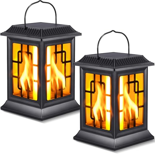Solar Laterne für Draußen, 2 Stück LED Flammen-Effekt, IP65 für Garten | Solarlampen für Außen Garten, Solarleuchten mit warmem Licht, Wasserdicht für Terrasse, Rasen, Hofwege und dekorative Nutzung