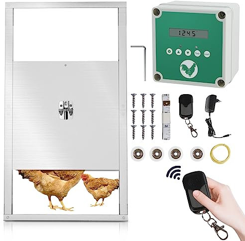 Izrielar Automatische Hühnertür, Hühnerklappe Elektrische Türöffner mit Zeitschaltuhr & Lichtsensor Türöffner, Anti-Pinch-Funktion, 30x60cm für Sichere Hühneraufzucht