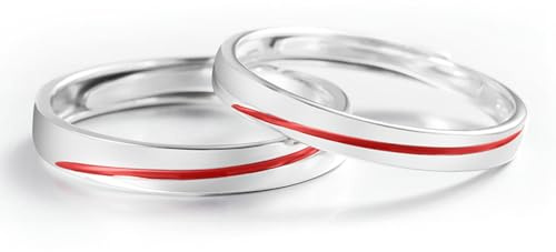 BCughia Anello con Il Filo Rosso, Coppia di Anelli in Argento Sterling 925 Linea Rossa Anelli Fidanzamento Donna Incisione Anelli di Matrimonio Regolabili