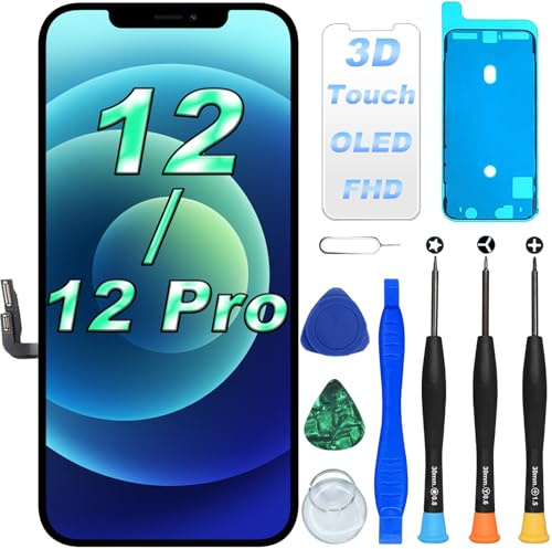 DIGI4U Pantalla para iPhone 12/iPhone 12 Pro, 6,1 Pulgadas 𝟯𝑫 𝑻𝒐𝒖𝒄𝒉 𝑻𝒓𝒖𝒆𝑻𝒐𝒏𝒆 𝑭𝒂𝒄𝒆 𝑰𝑫 Pantalla LCD para iPhone 12/iPhone 12 Pro Digitalizador táctil con Herramientas de reparación