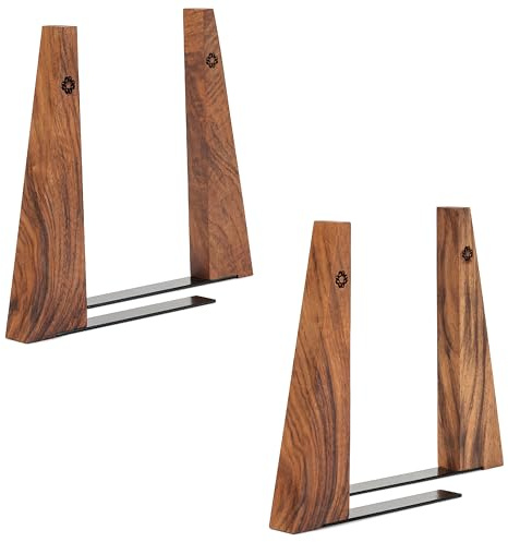 TILISMA Book Ends for Shelves - Handmade Wooden Bookends with Metal Base, Walnut Tree - Sturdy Book Holders for Heavy Books - Fancy Modern Decorative Book Accessories to Hold Books Firmly on Bookshelf