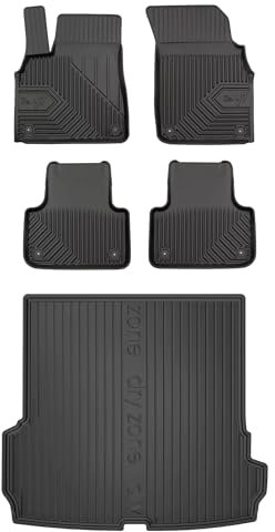 MOTOS Satz Gummifußmatten und Kofferraummatten passend für Audi Q7 II ab 2015 1. und 2. Sitzreihe, 5 Passagiere, passt nicht für Modelle mit Clip-On-Rails Verbessern Sie Ihren Reisekomfort mit Antirut