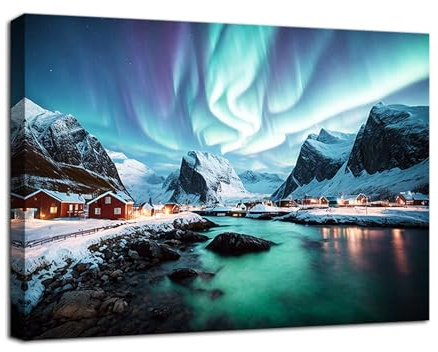 Visario Leinwandbild 120x80 cm 5032 Polarlichter Nordlichter Bild auf Leinwand Wandbild Kunstdruck Natur Landschaft fertig gerahmt echter Holzrahmen moderne Wanddekoration Wohnzimmer Schlafzimmer
