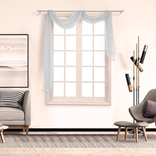 Whakano 1 Stück Querbehang Freihanddeko,Transparentem Gardinen Schals Voile,in 21 Farben erhältlich,Gardinen Tüll,Dekoschals,Vorhangschal für Fotografie Party Hochzeit Taufe,90cmx300cm,Silbergrau