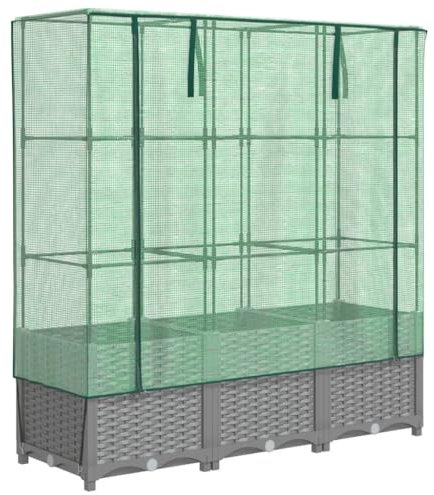 vidaXL Hochbeet, Pflanzkasten mit Gewächshaus-Aufsatz, Frühbeet für Balkon Garten Terrasse, Gemüsebeet Blumenbeet Pflanzbeet, Rattan-Optik