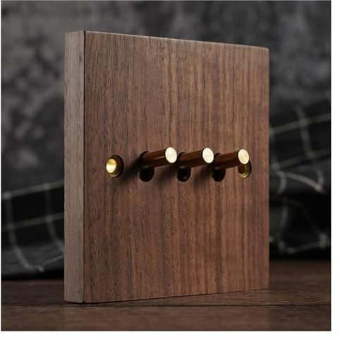 Interruptor de palanca de pared, Interruptor de pared de 1 vía/2 vías, 3 unidades, 2 vías, diseño antiguo, placa de madera, estilo industrial, enchufe de interruptor de luz, madera maciza, latón(3gang