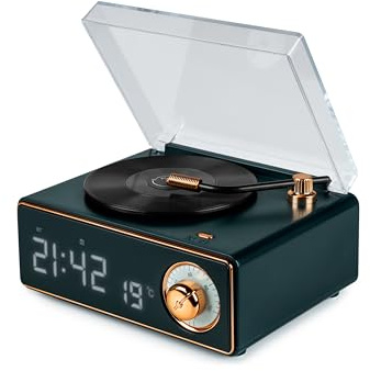 Bigben Bluetooth-högtalare, väckarklocka i form av en skiva, mörkgrön