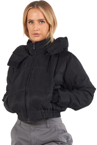 RAIS Cropped Puffer Coat with Hood Womenswear Jacket Outerwear Size 6-12 (UK, Alpha, S, Regular, Regular, Black)