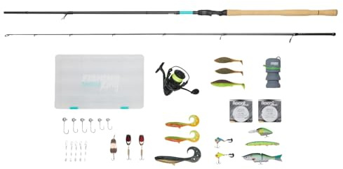 Fishing-King Tackle Zielfisch Hecht Angelset | Spinnrute 2,70 m und 40-120 g | Spinnrolle 4000 mit Schnur | Box, Köder und viel Zubehör